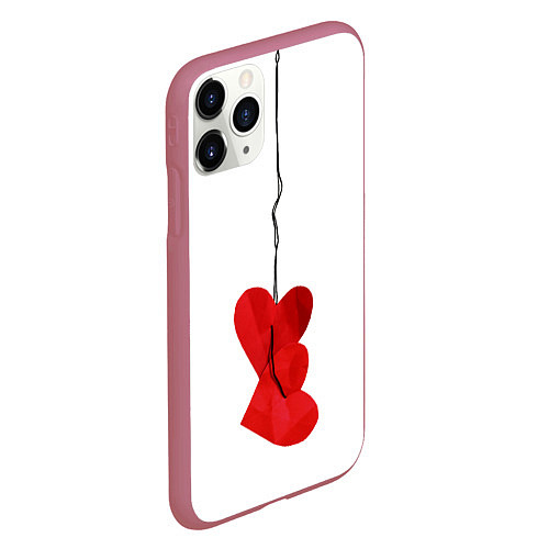 Чехол iPhone 11 Pro матовый Сердца валентинки / 3D-Малиновый – фото 2