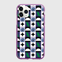 Чехол iPhone 11 Pro матовый Слива и листок, фрукт пиксель
