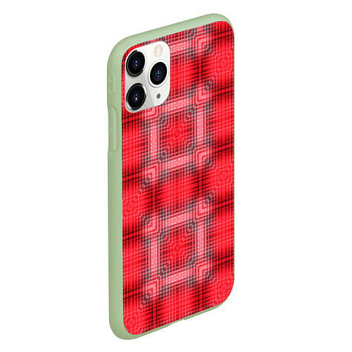 Чехол iPhone 11 Pro матовый Красный с белым клетчатый узор / 3D-Салатовый – фото 2