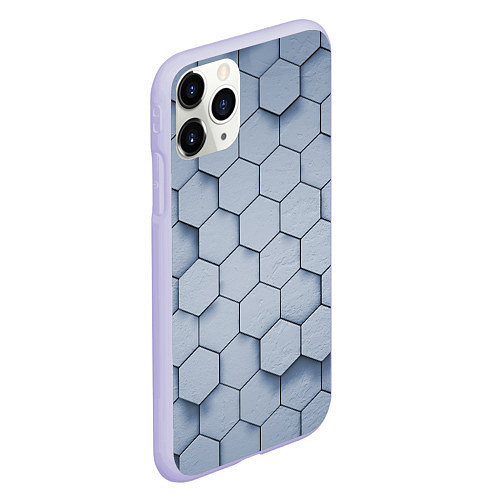 Чехол iPhone 11 Pro матовый Соты с черной полосой / 3D-Светло-сиреневый – фото 2