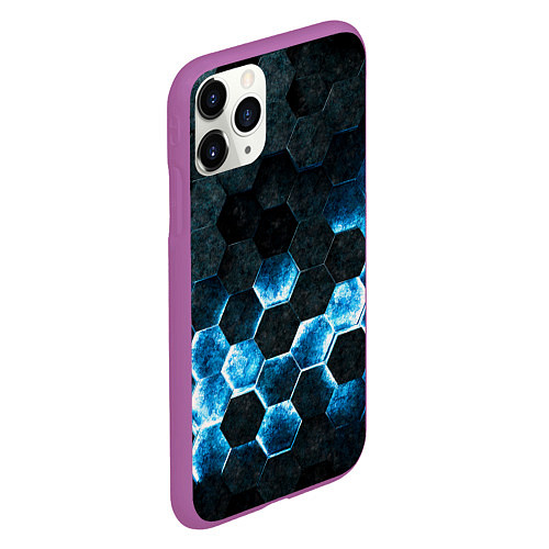 Чехол iPhone 11 Pro матовый Соты с подсветкой / 3D-Фиолетовый – фото 2