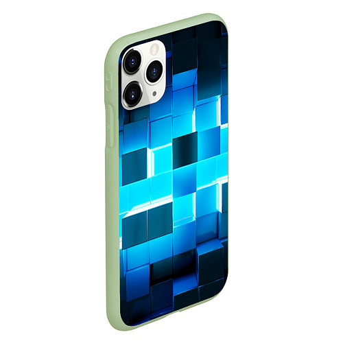 Чехол iPhone 11 Pro матовый Неоновые кубы с подсветкой / 3D-Салатовый – фото 2