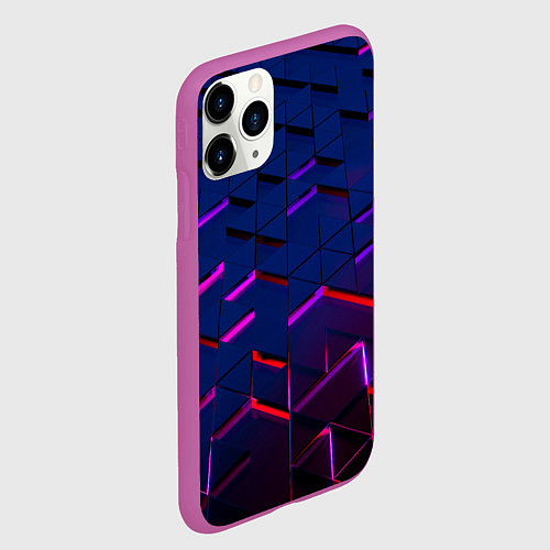 Чехол iPhone 11 Pro матовый Неоновые треугольники с подсветкой / 3D-Фиолетовый – фото 2