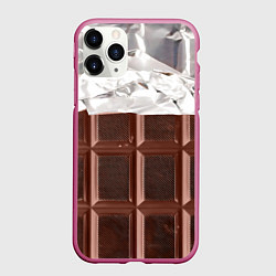 Чехол iPhone 11 Pro матовый Темная плитка шоколада в обертке, цвет: 3D-малиновый