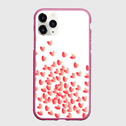 Чехол iPhone 11 Pro матовый Падающие сердечки, цвет: 3D-малиновый