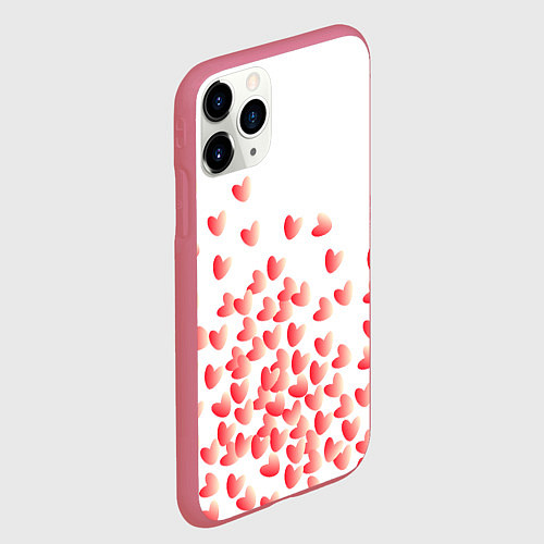 Чехол iPhone 11 Pro матовый Падающие сердечки / 3D-Малиновый – фото 2
