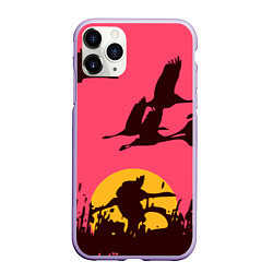 Чехол iPhone 11 Pro матовый Лебеди на закате, цвет: 3D-светло-сиреневый