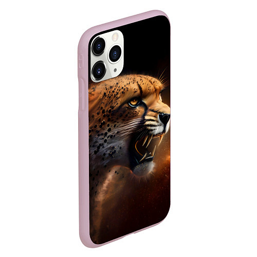 Чехол iPhone 11 Pro матовый Гепард рычащий / 3D-Розовый – фото 2