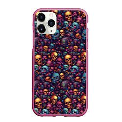 Чехол iPhone 11 Pro матовый Россыпь мелких разноцветных черепков, цвет: 3D-малиновый
