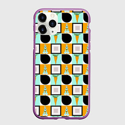 Чехол iPhone 11 Pro матовый Зайка и морковка, геометрический паттерн, цвет: 3D-фиолетовый