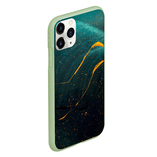 Чехол iPhone 11 Pro матовый Тёмно-синий дым и жёлтая краска / 3D-Салатовый – фото 2