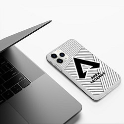 Чехол iPhone 11 Pro матовый Символ Apex Legends на светлом фоне с полосами, цвет: 3D-белый — фото 2