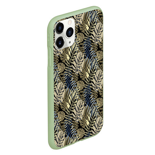 Чехол iPhone 11 Pro матовый Оливковый тропический узор / 3D-Салатовый – фото 2