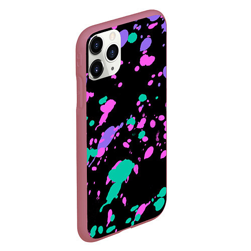 Чехол iPhone 11 Pro матовый Неоновые цвета брызги краски / 3D-Малиновый – фото 2