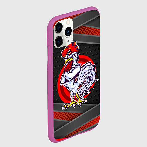 Чехол iPhone 11 Pro матовый Боевой петух / 3D-Фиолетовый – фото 2