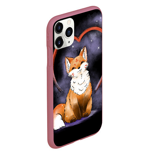 Чехол iPhone 11 Pro матовый Милая лисица кицунэ / 3D-Малиновый – фото 2