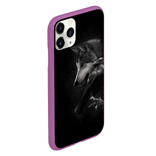 Чехол iPhone 11 Pro матовый Волк и ворон / 3D-Фиолетовый – фото 2