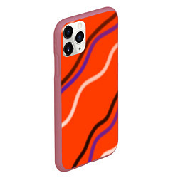 Чехол iPhone 11 Pro матовый Красный фон и волны, цвет: 3D-малиновый — фото 2