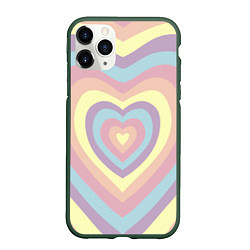 Чехол iPhone 11 Pro матовый Сердца пастельные оттенки, цвет: 3D-темно-зеленый