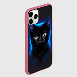 Чехол iPhone 11 Pro матовый Черный кот на фоне созвездий, цвет: 3D-малиновый — фото 2