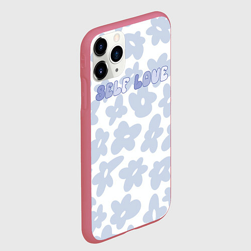 Чехол iPhone 11 Pro матовый Self love - цветочный голубой паттерн / 3D-Малиновый – фото 2