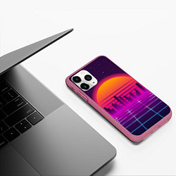 Чехол iPhone 11 Pro матовый Futuristic Retro City, цвет: 3D-малиновый — фото 2