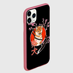 Чехол iPhone 11 Pro матовый Сиба ину самурай, цвет: 3D-малиновый — фото 2