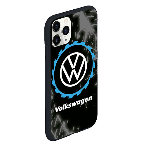 Чехол iPhone 11 Pro матовый Volkswagen в стиле Top Gear со следами шин на фоне / 3D-Черный – фото 2