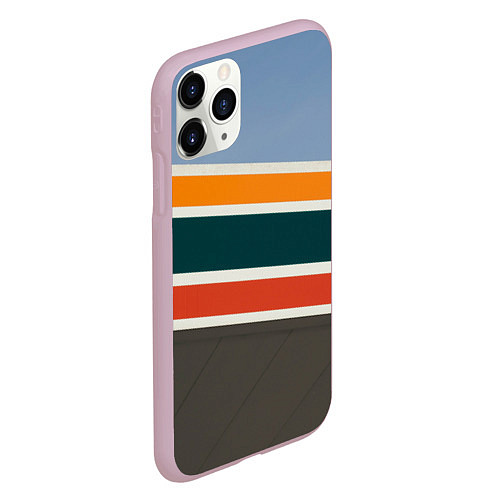 Чехол iPhone 11 Pro матовый Оранжевые и белые абстрактные полосы / 3D-Розовый – фото 2