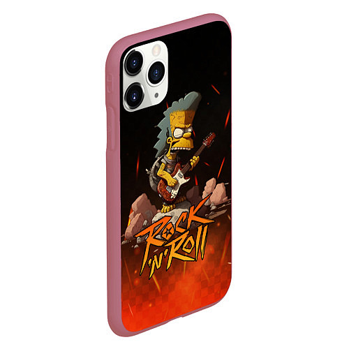 Чехол iPhone 11 Pro матовый Rock n roll fire Simpsons / 3D-Малиновый – фото 2