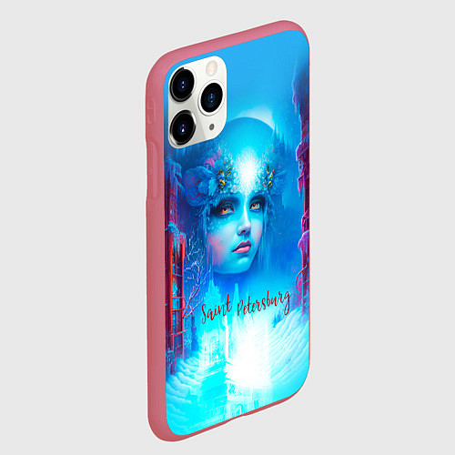 Чехол iPhone 11 Pro матовый Петербург, Васильевский остров и Нева - нейросеть / 3D-Малиновый – фото 2
