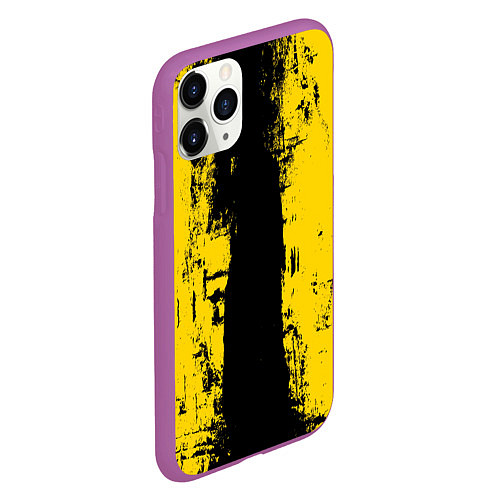 Чехол iPhone 11 Pro матовый Вертикальная черно-желтая полоса Cyberpunk 2077 / 3D-Фиолетовый – фото 2