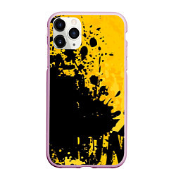 Чехол iPhone 11 Pro матовый Пятна черной краски на желтом фоне, цвет: 3D-розовый