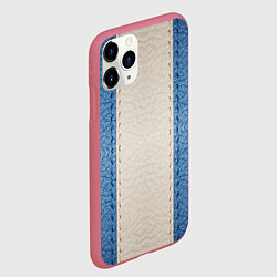 Чехол iPhone 11 Pro матовый Кожа синяя белая, цвет: 3D-малиновый — фото 2
