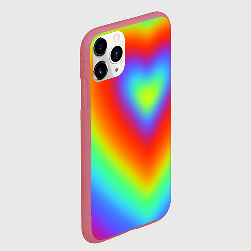 Чехол iPhone 11 Pro матовый Сердце - радужный градиент / 3D-Малиновый – фото 2