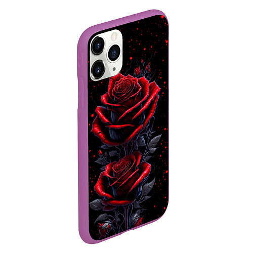 Чехол iPhone 11 Pro матовый Готические розы в космосе / 3D-Фиолетовый – фото 2