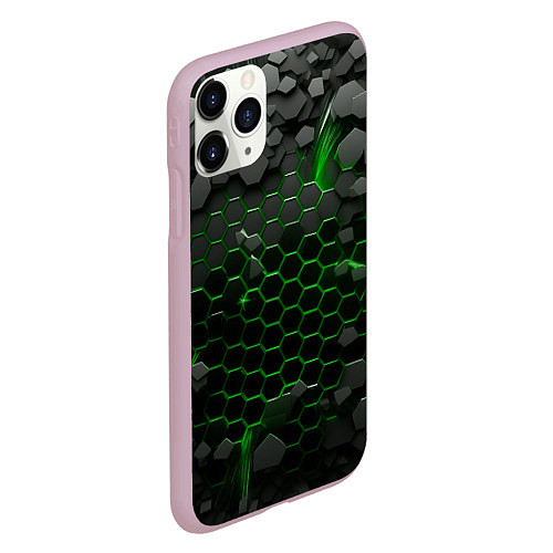 Чехол iPhone 11 Pro матовый Взрыв зеленых плит / 3D-Розовый – фото 2