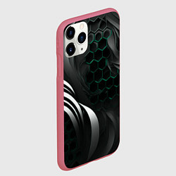Чехол iPhone 11 Pro матовый Объемные бирюзовые плиты и черные линии, цвет: 3D-малиновый — фото 2