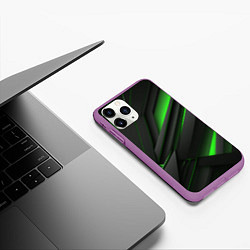 Чехол iPhone 11 Pro матовый Черно-зеленые объемные полосы, цвет: 3D-фиолетовый — фото 2