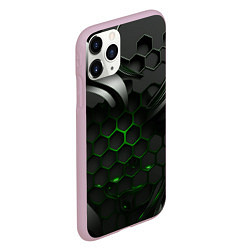 Чехол iPhone 11 Pro матовый Черные плиты и зеленая сетка, цвет: 3D-розовый — фото 2