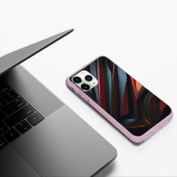 Чехол iPhone 11 Pro матовый Объемные темные элементы, цвет: 3D-розовый — фото 2