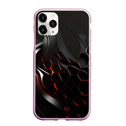 Чехол iPhone 11 Pro матовый Черно-красные плиты, цвет: 3D-розовый