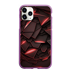 Чехол iPhone 11 Pro матовый Красные элементы с неоновым свечением, цвет: 3D-фиолетовый