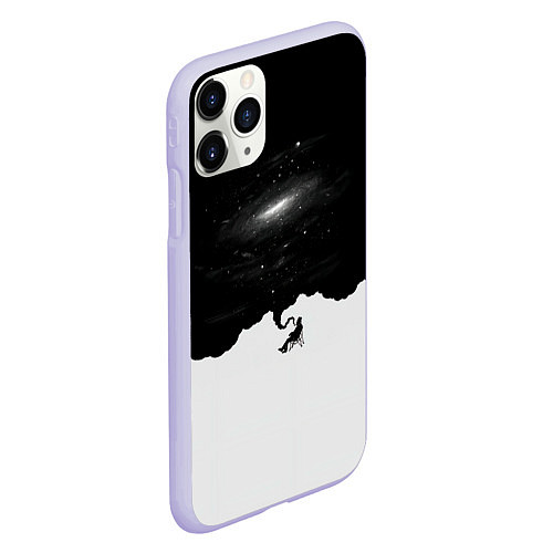 Чехол iPhone 11 Pro матовый Черно-белая галактика / 3D-Светло-сиреневый – фото 2