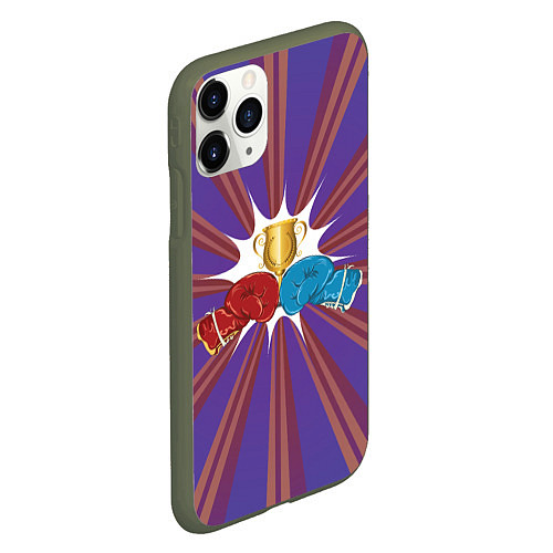 Чехол iPhone 11 Pro матовый Синяя и красная боксерские перчатки / 3D-Темно-зеленый – фото 2