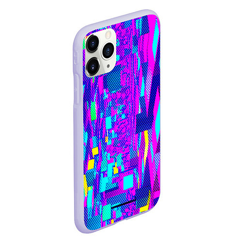 Чехол iPhone 11 Pro матовый Неоновые розовые и голубые светящиеся кубики / 3D-Светло-сиреневый – фото 2