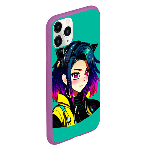 Чехол iPhone 11 Pro матовый Anime Cyberpunk Girl / 3D-Фиолетовый – фото 2