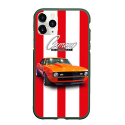 Чехол iPhone 11 Pro матовый Ретро маслкар Chevrolet Camaro SS 1968 года, цвет: 3D-темно-зеленый