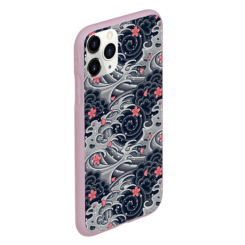 Чехол iPhone 11 Pro матовый Цветы и волны / 3D-Розовый – фото 2