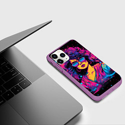 Чехол iPhone 11 Pro матовый Lady - retrowave style, цвет: 3D-фиолетовый — фото 2